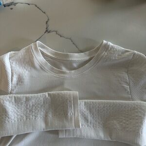 White Ribbed Long Sleeve Top